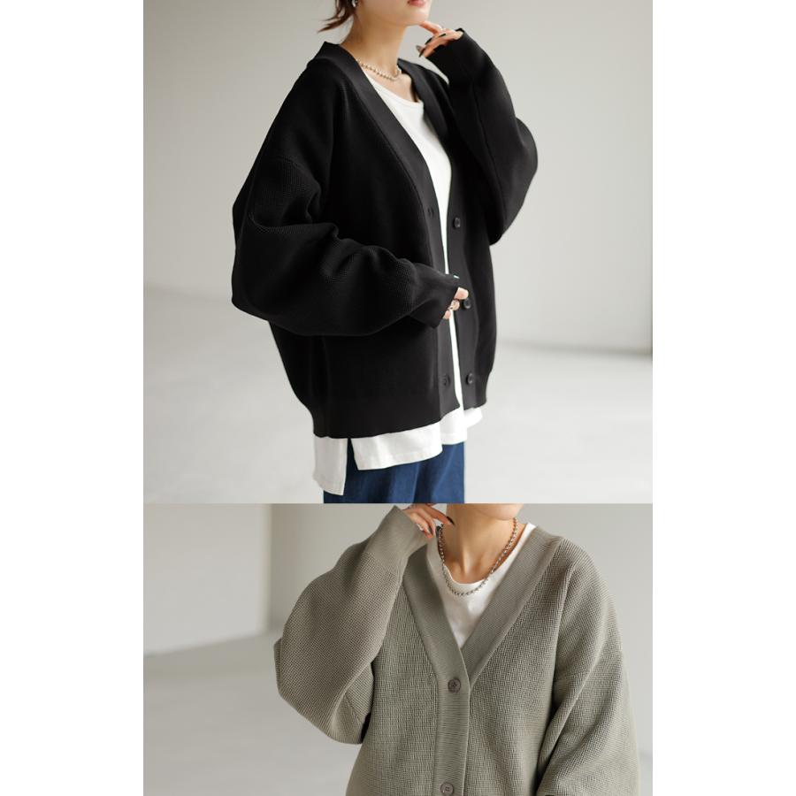 カーディガン カーデ ショート丈 スポンジ ニット ワッフル チクチクしない レディース セーター トップス | HUG.U | 19