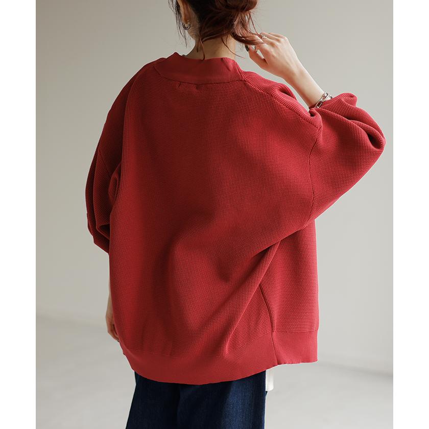 カーディガン カーデ ショート丈 スポンジ ニット ワッフル チクチクしない レディース セーター トップス | HUG.U | 20