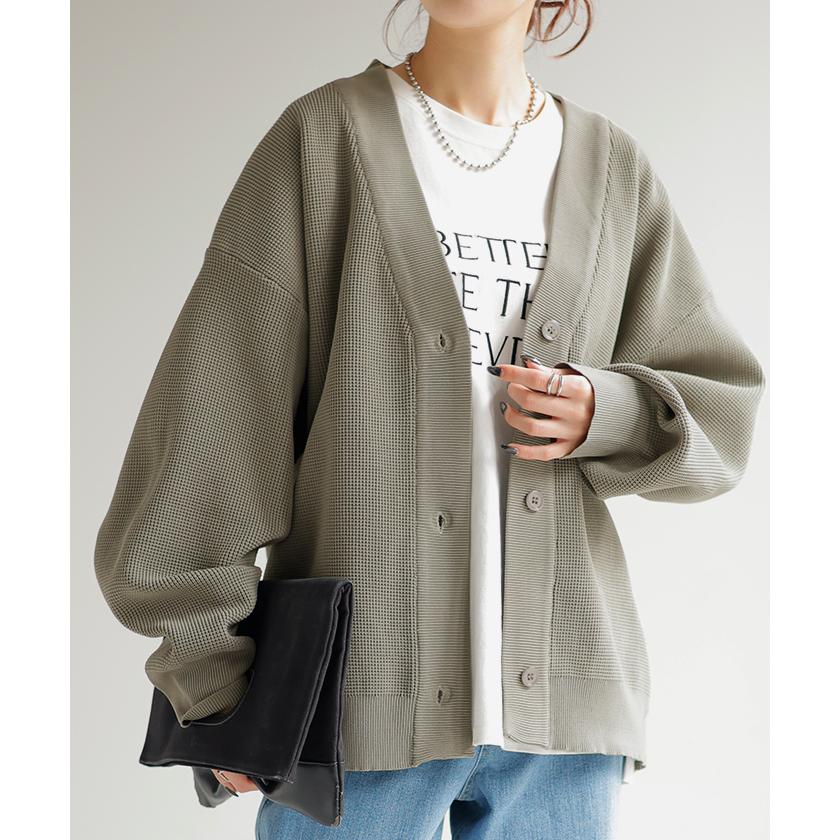 カーディガン カーデ ショート丈 スポンジ ニット ワッフル チクチクしない レディース セーター トップス | HUG.U | 23