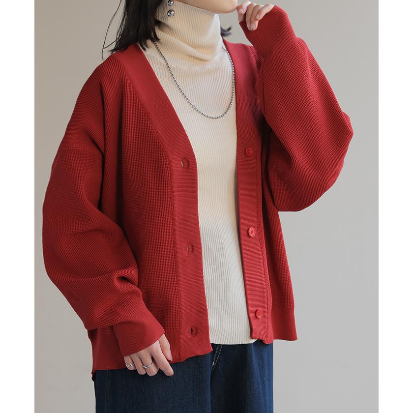 カーディガン カーデ ショート丈 スポンジ ニット ワッフル チクチクしない レディース セーター トップス | HUG.U | 06