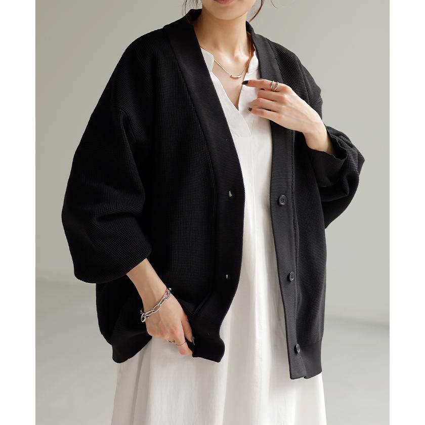 カーディガン カーデ ショート丈 スポンジ ニット ワッフル チクチクしない レディース セーター トップス | HUG.U | 08