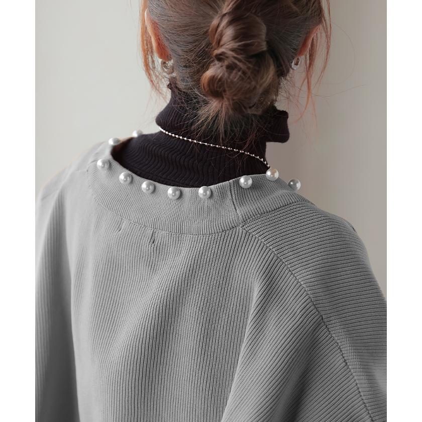 カーディガン カーデ 大粒 パール ニット スポンジニット きれいめ 体型カバー レディース トップス ぽわん袖 | HUG.U | 24