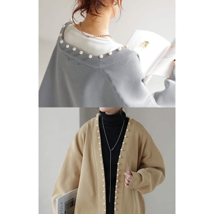 カーディガン カーデ 大粒 パール ニット スポンジニット きれいめ 体型カバー レディース トップス ぽわん袖 | HUG.U | 07