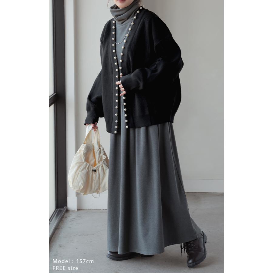 カーディガン カーデ 大粒 パール ニット スポンジニット きれいめ 体型カバー レディース トップス ぽわん袖 | HUG.U | 10