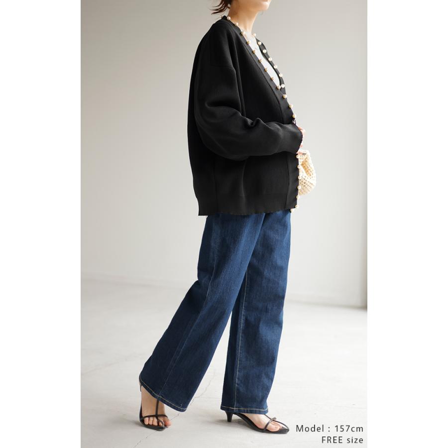 カーディガン カーデ 大粒 パール ニット スポンジニット きれいめ 体型カバー レディース トップス ぽわん袖 | HUG.U | 10