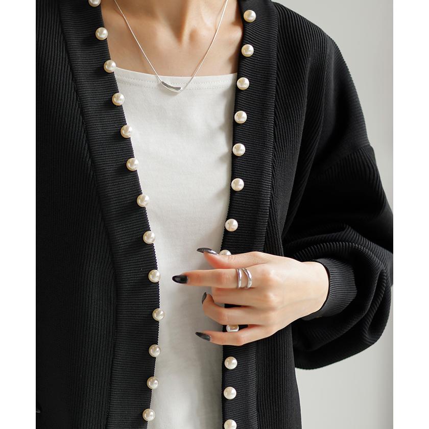 カーディガン カーデ 大粒 パール ニット スポンジニット きれいめ 体型カバー レディース トップス ぽわん袖 | HUG.U | 13