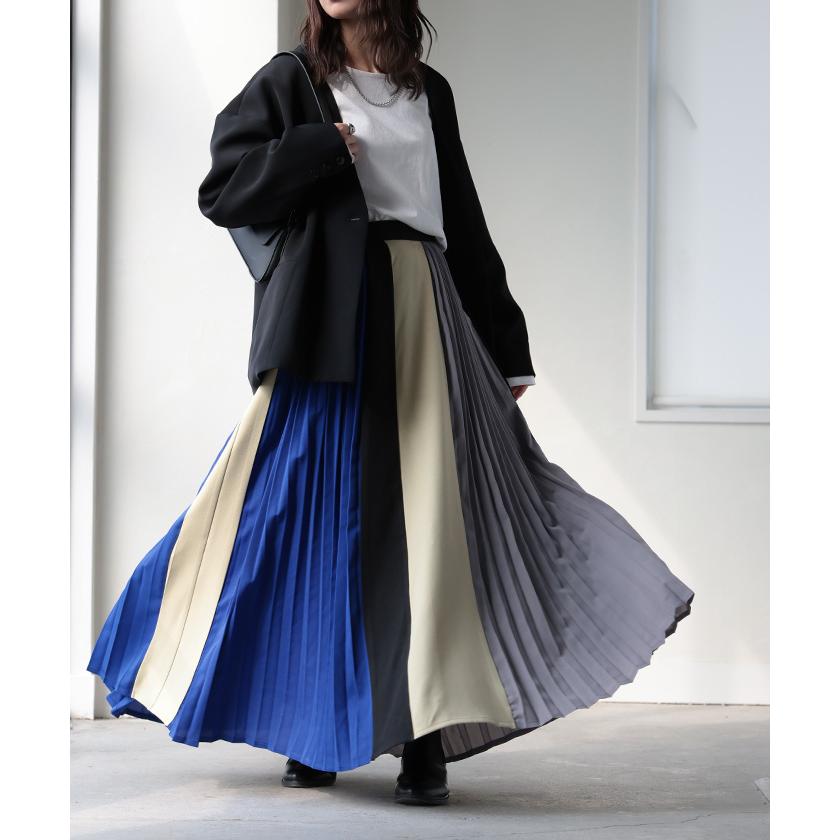 スカート 配色 プリーツ プリーツスカート レディース ボトムス ロングスカート ロング マキシ | HUG.U | 13
