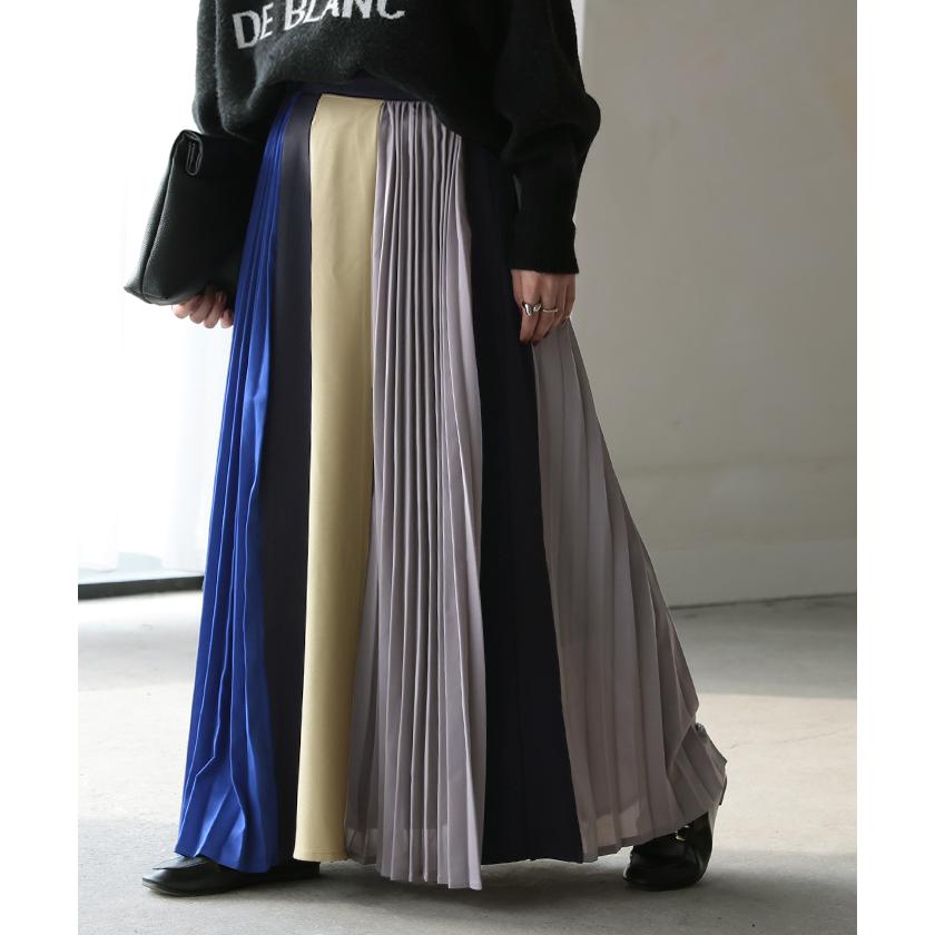 スカート 配色 プリーツ プリーツスカート レディース ボトムス ロングスカート ロング マキシ | HUG.U | 06