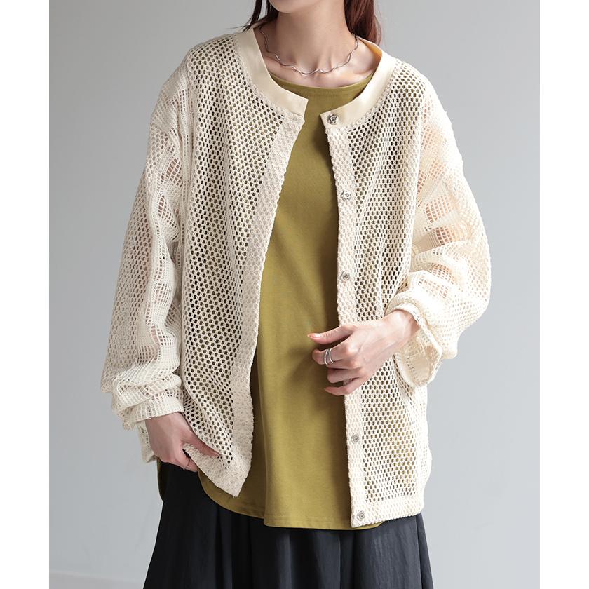 カーディガン メッシュ サマーニット レディース 長袖 透かし編み ニット カーデ メッシュカーデ ジャスト丈 トップス セーター | HUG.U | 06