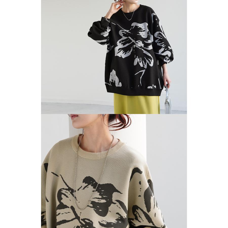 ニット 花柄 スポンジニット 体型カバー レディース プルオーバー セーター トレーナー トップス 軽い | HUG.U | 13