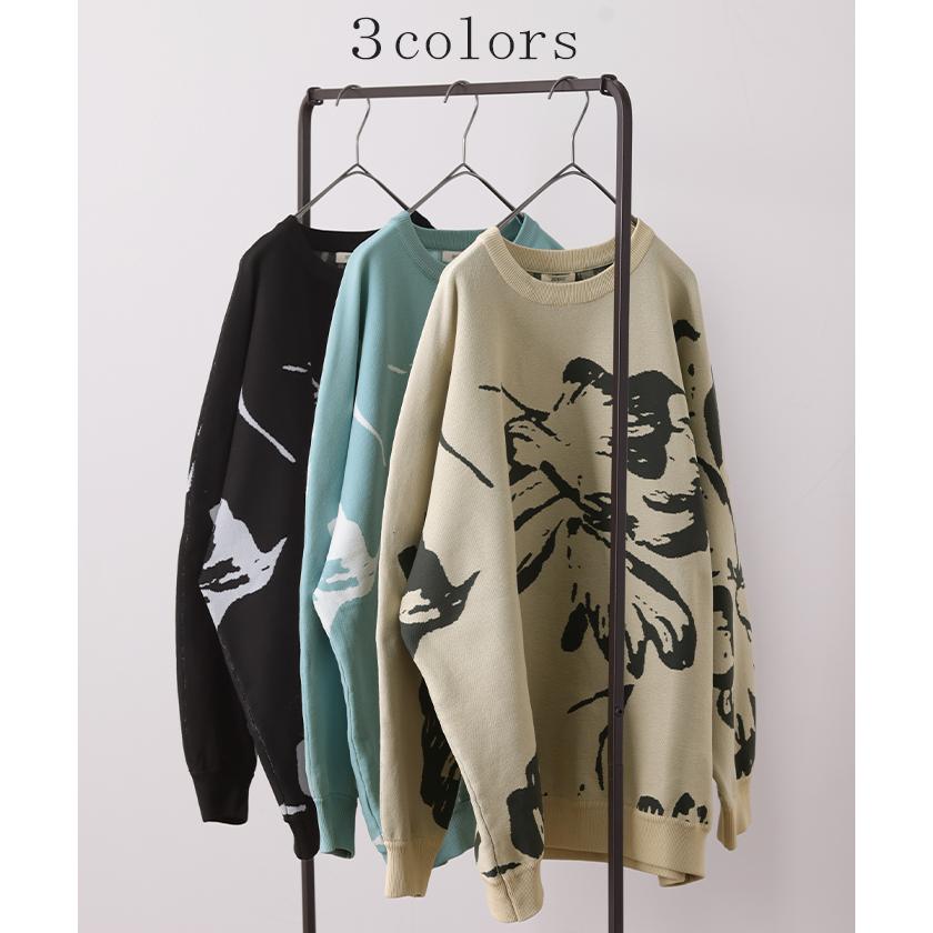 ニット 花柄 スポンジニット 体型カバー レディース プルオーバー セーター トレーナー トップス 軽い | HUG.U | 14