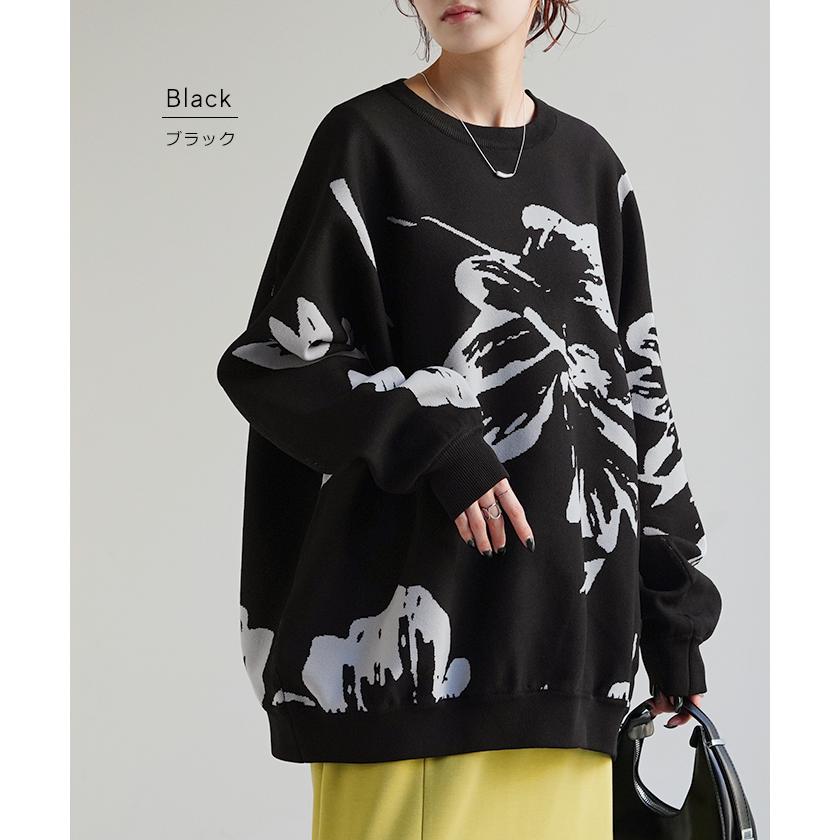 ニット 花柄 スポンジニット 体型カバー レディース プルオーバー セーター トレーナー トップス 軽い | HUG.U | 15