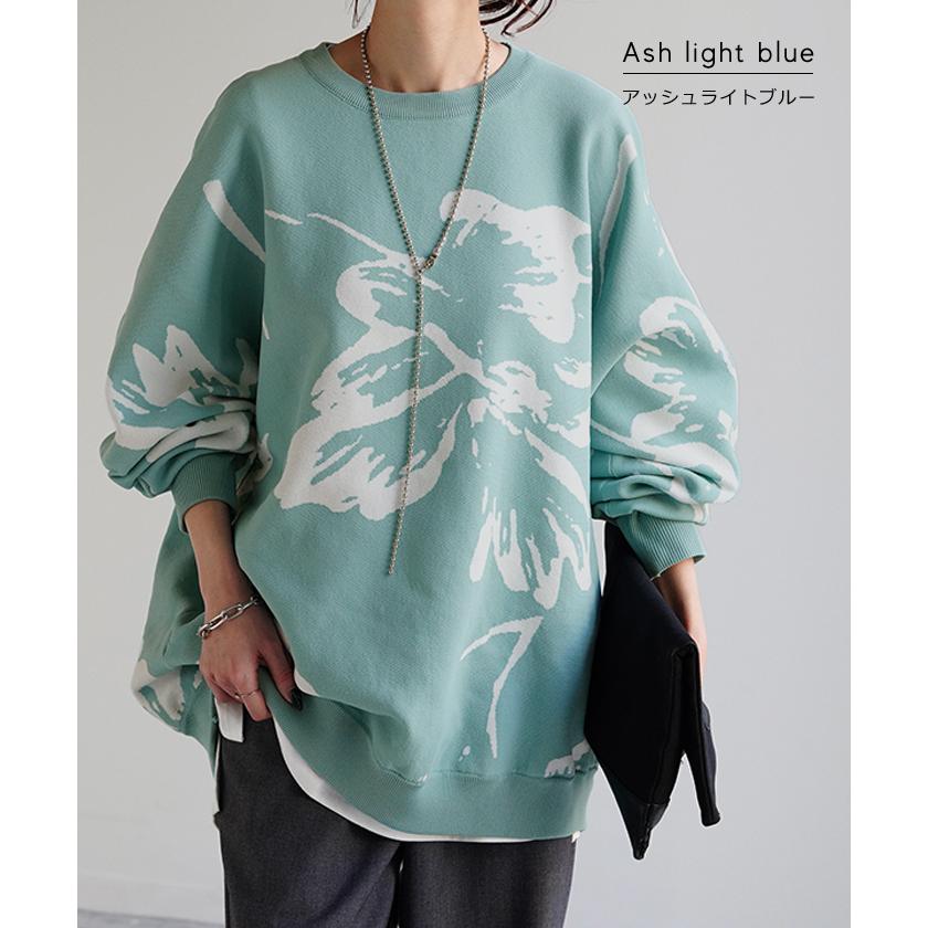 ニット 花柄 スポンジニット 体型カバー レディース プルオーバー セーター トレーナー トップス 軽い | HUG.U | 16