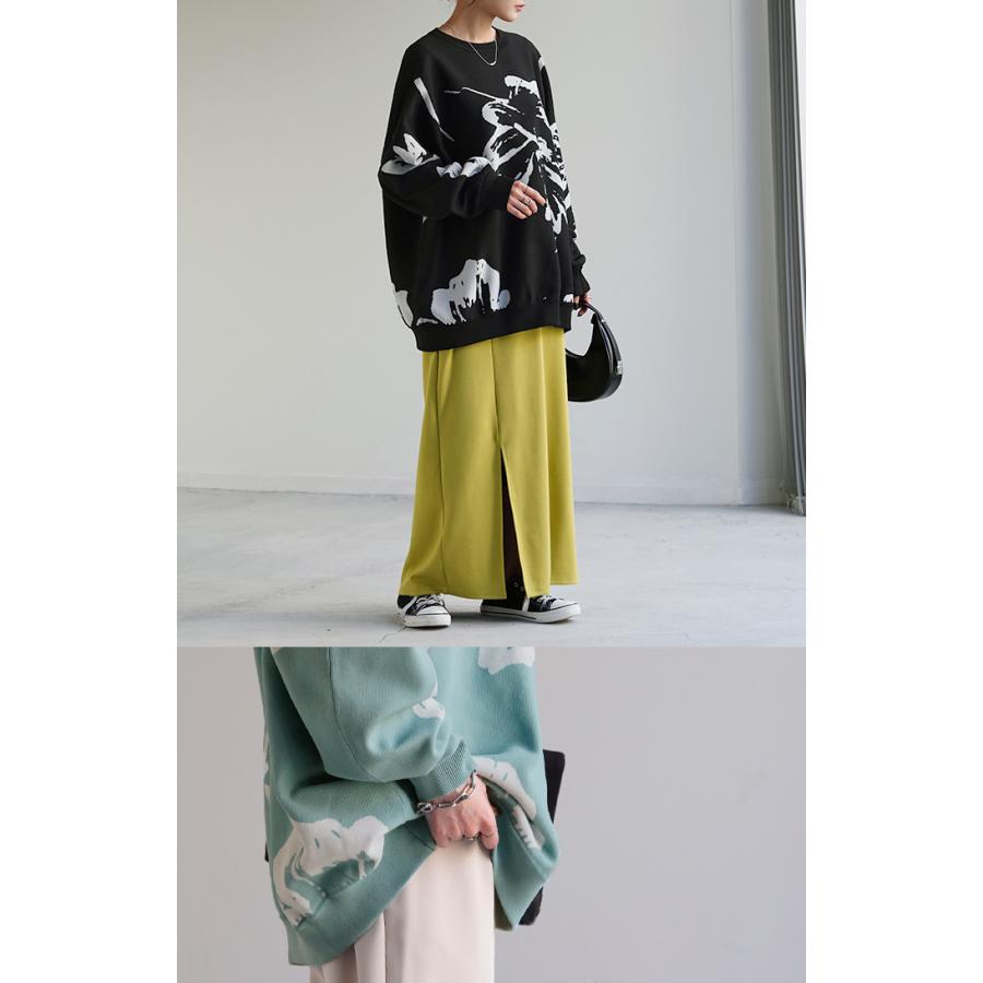 ニット 花柄 スポンジニット 体型カバー レディース プルオーバー セーター トレーナー トップス 軽い | HUG.U | 21