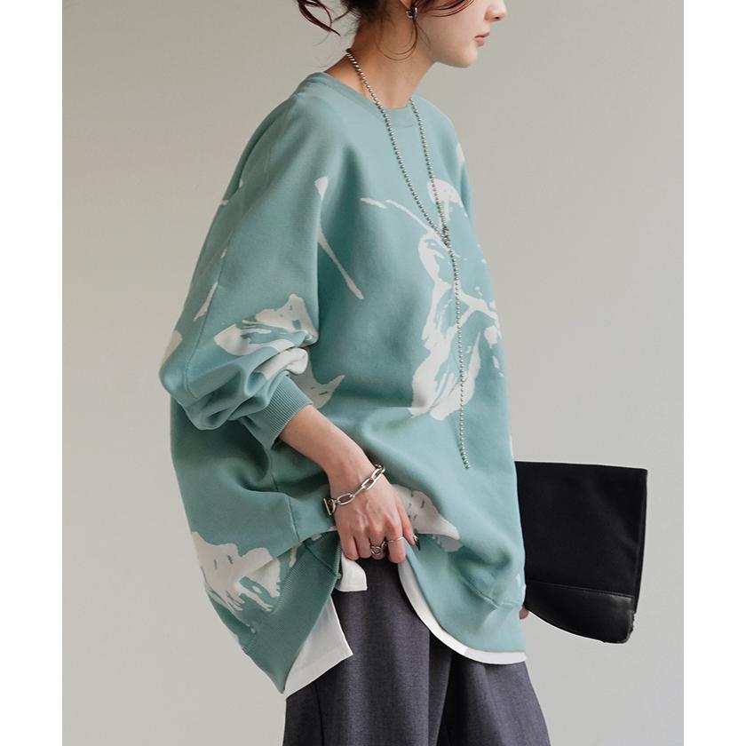 ニット 花柄 スポンジニット 体型カバー レディース プルオーバー セーター トレーナー トップス 軽い | HUG.U | 07