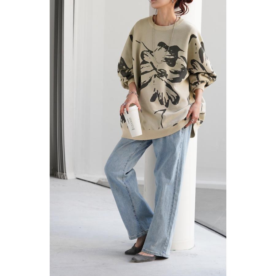 ニット 花柄 スポンジニット 体型カバー レディース プルオーバー セーター トレーナー トップス 軽い | HUG.U | 09