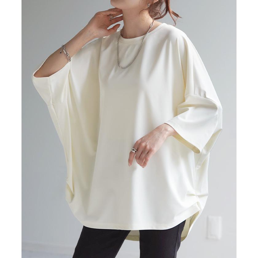 Tシャツ カットソー 涼しい トップス レディース タック ロング ティーシャツ オーバーサイズ ビック | HUG.U | 08