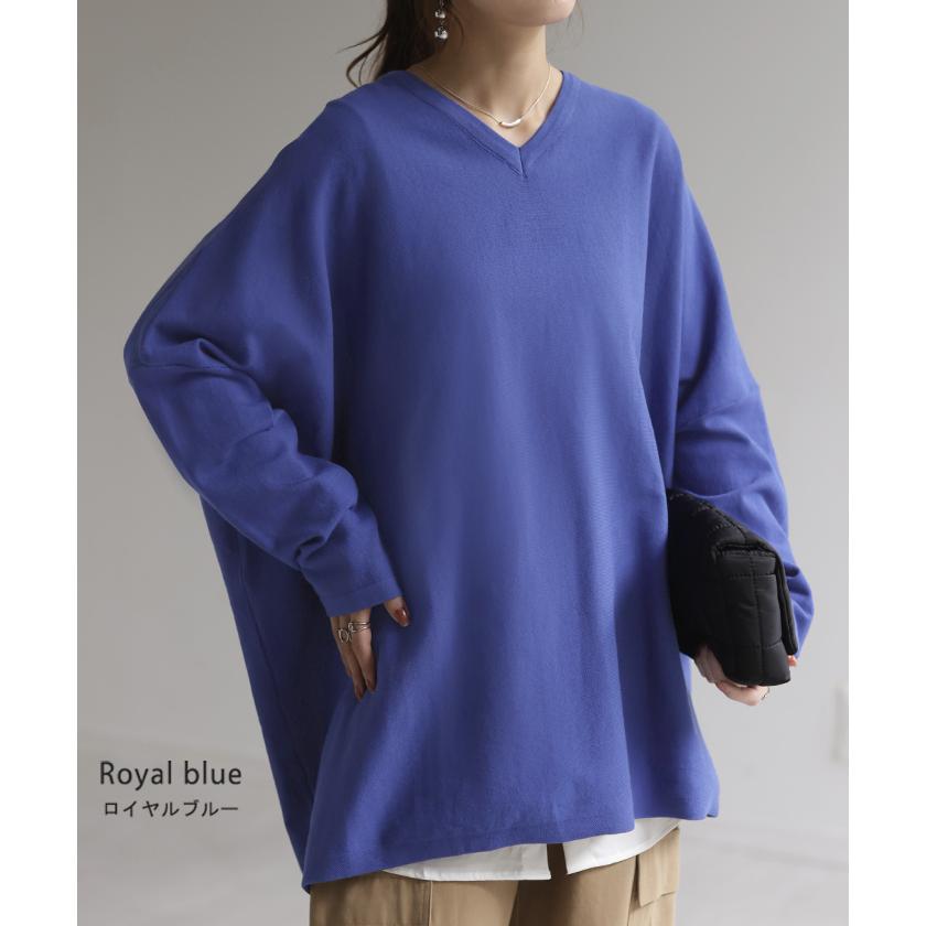 ニット 体型カバー 薄手 トップス レイヤード レディース ドルマントップス セーター Vネック ゆったり | HUG.U | 19