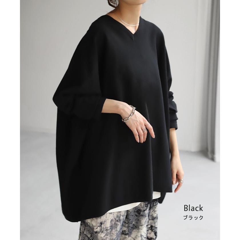 ニット 体型カバー 薄手 トップス レイヤード レディース ドルマントップス セーター Vネック ゆったり | HUG.U | 20