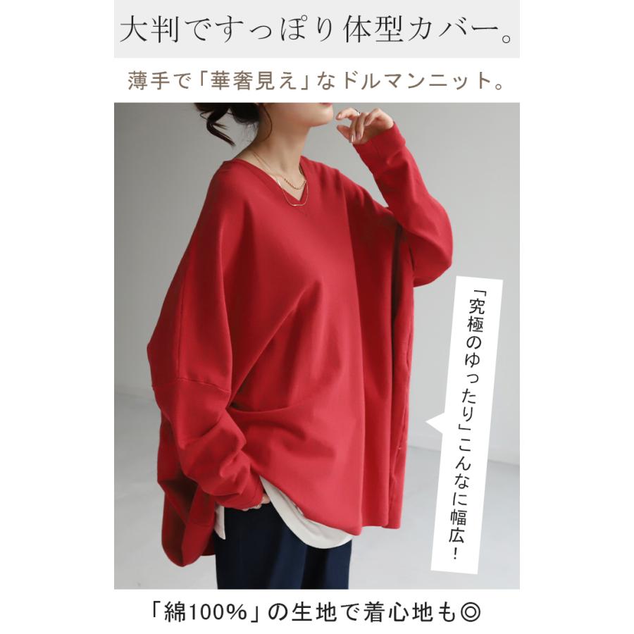 ニット 体型カバー 薄手 トップス レイヤード レディース ドルマントップス セーター Vネック ゆったり | HUG.U | 06