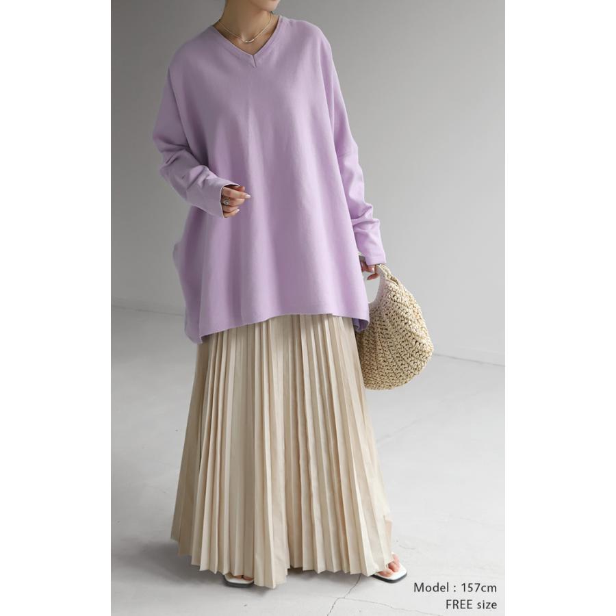 ニット 体型カバー 薄手 トップス レイヤード レディース ドルマントップス セーター Vネック ゆったり | HUG.U | 07