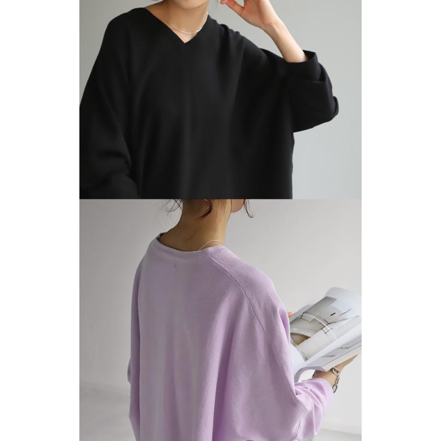 ニット 体型カバー 薄手 トップス レイヤード レディース ドルマントップス セーター Vネック ゆったり | HUG.U | 10