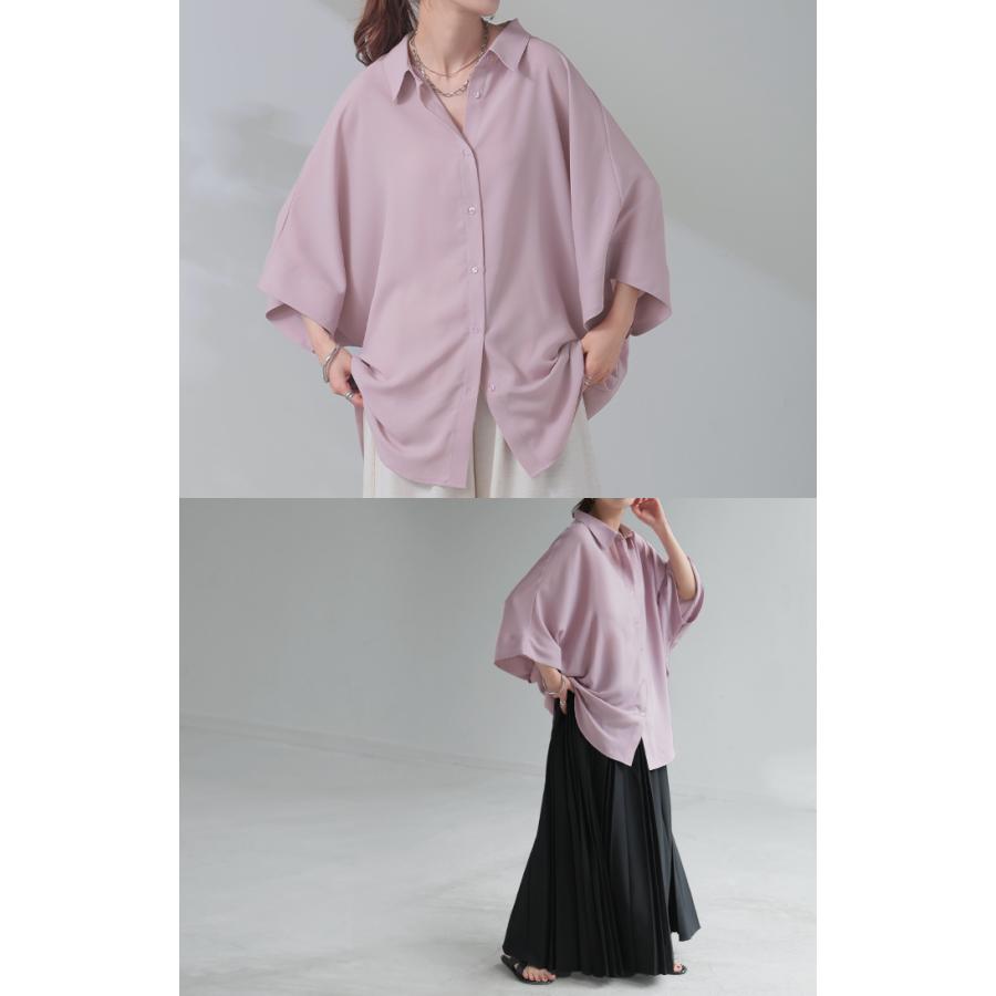 シャツ ドルマン 半袖 トップス レディース ドルマンシャツ ロング ロングシャツ チュニック | HUG.U | 22