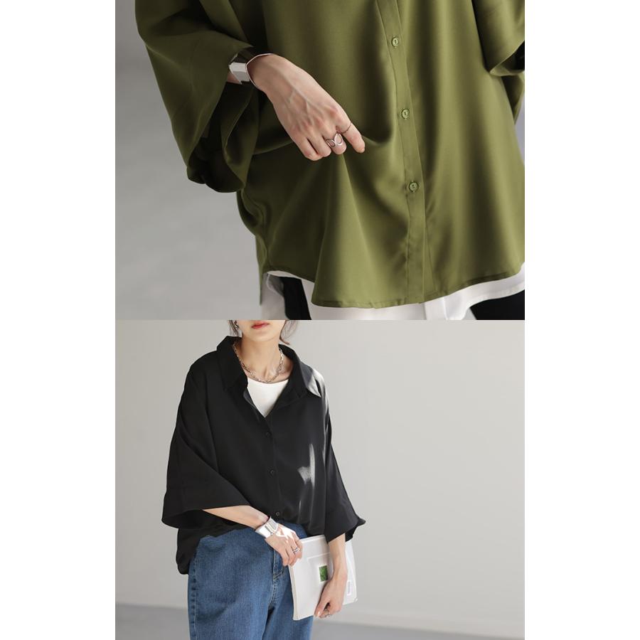 シャツ ドルマン 半袖 トップス レディース ドルマンシャツ ロング ロングシャツ チュニック | HUG.U | 25