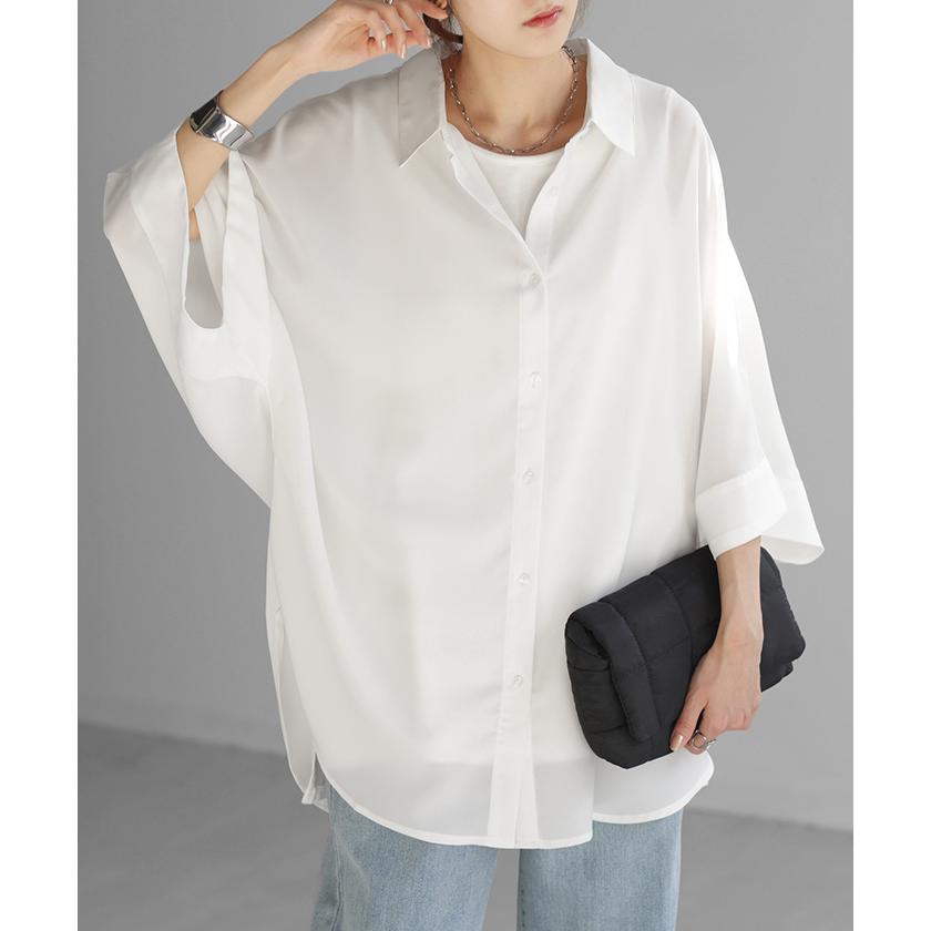 シャツ ドルマン 半袖 トップス レディース ドルマンシャツ ロング ロングシャツ チュニック | HUG.U | 10