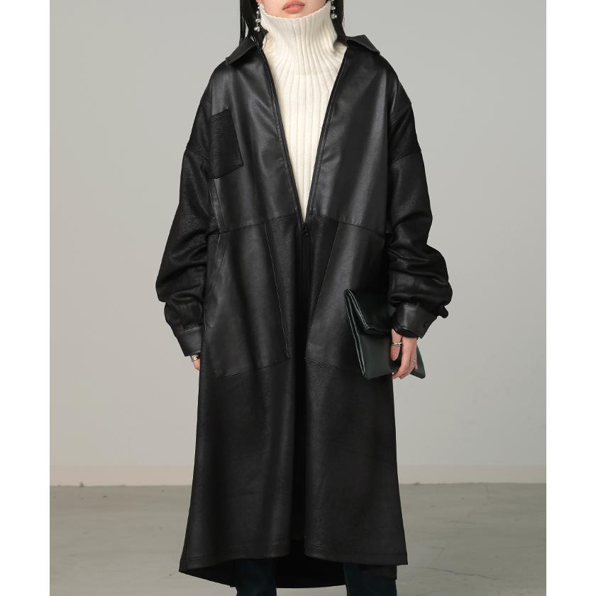 HUG.U（ハグユー） ジャケット レザー 風 ロング レディース アウター