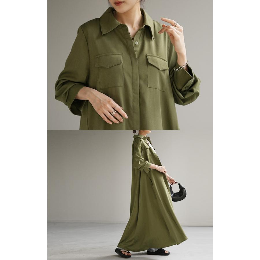 ワンピース シャツ 体型カバー レディース トップス チュニック ロングシャツ ロング 長袖 シャツワンピ | HUG.U | 22