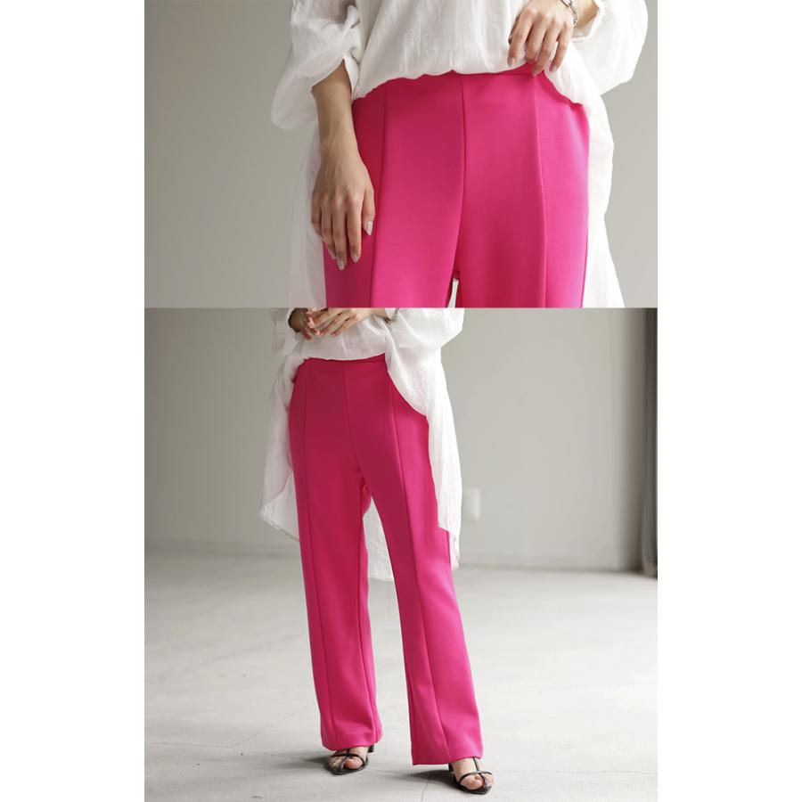 パンツ 超伸び カラーパンツ レディース センターライン スラックス ワイドパンツ ロング ジャージー 大きいサイズ | HUG.U | 23