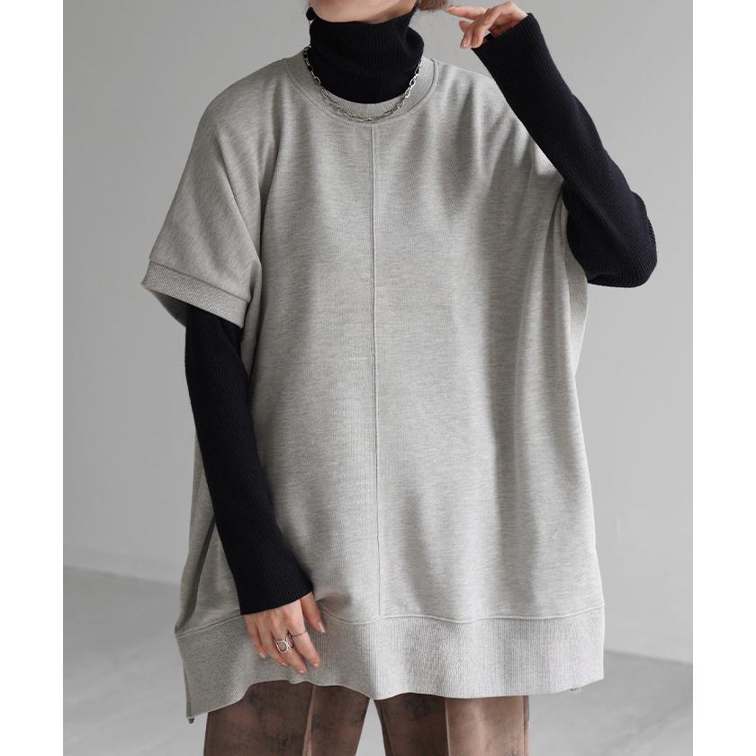 Tシャツ ベスト スウェット トップス レディース ロング 半袖 着回し トレーナー 無地 レイヤード ゆったり | HUG.U | 09