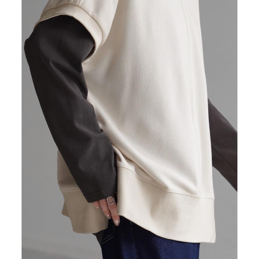 Tシャツ ベスト スウェット トップス レディース ロング 半袖 着回し トレーナー 無地 レイヤード ゆったり | HUG.U | 12