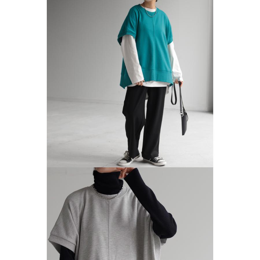 Tシャツ ベスト スウェット トップス レディース ロング 半袖 着回し トレーナー 無地 レイヤード ゆったり | HUG.U | 13