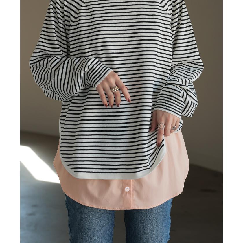 つけ裾 レイヤード 付け裾 シャツ レディース 重ね着風 つけすそ ラウンドカット フェイクレイヤード シャツ | HUG.U | 14