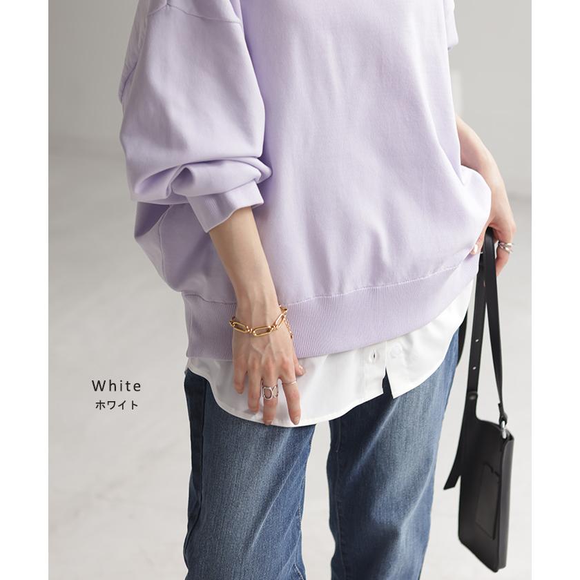 つけ裾 レイヤード 付け裾 シャツ レディース 重ね着風 つけすそ ラウンドカット フェイクレイヤード シャツ | HUG.U | 21