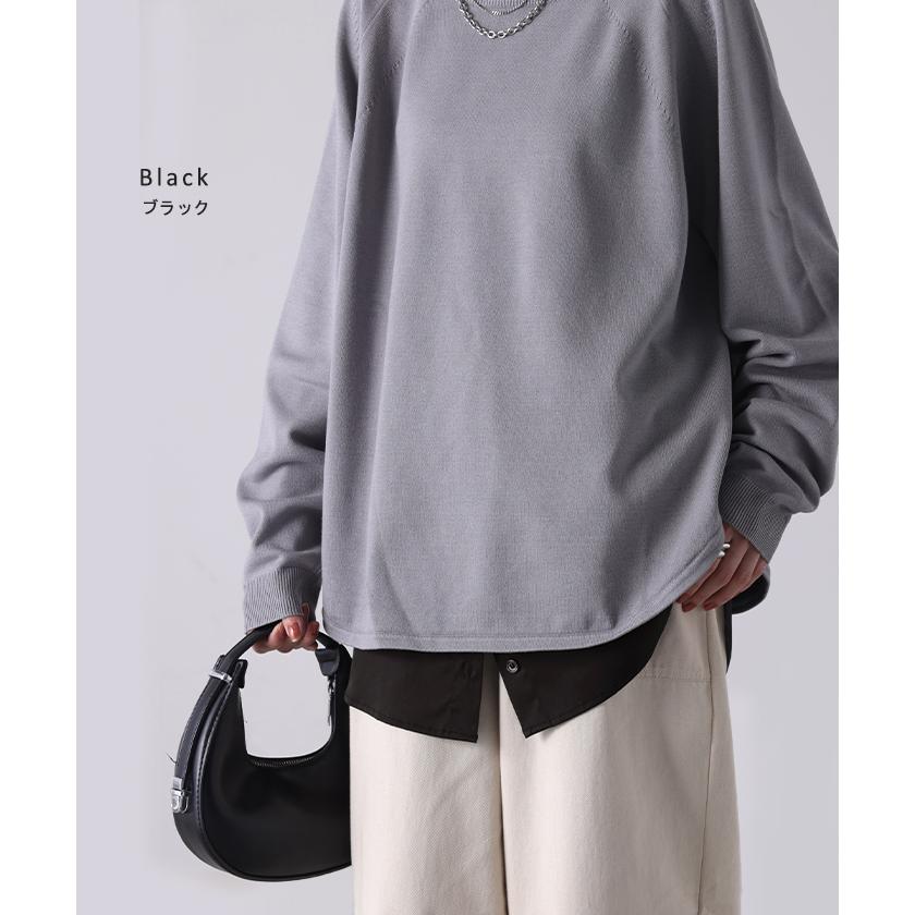 つけ裾 レイヤード 付け裾 シャツ レディース 重ね着風 つけすそ ラウンドカット フェイクレイヤード シャツ | HUG.U | 23