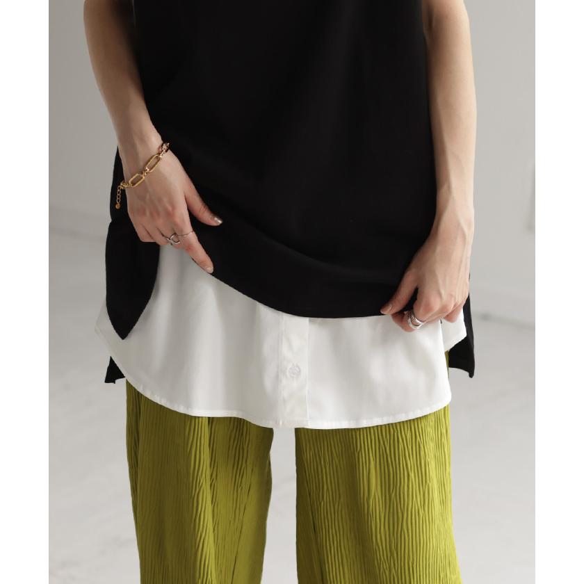 つけ裾 レイヤード 付け裾 シャツ レディース 重ね着風 つけすそ ラウンドカット フェイクレイヤード シャツ | HUG.U | 08