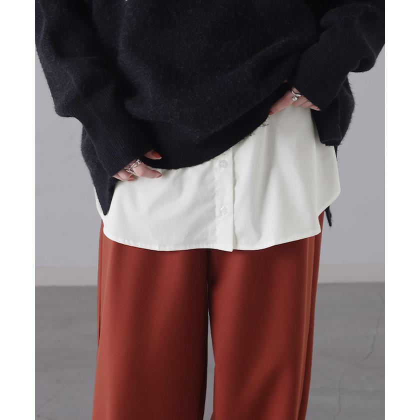 つけ裾 レイヤード 付け裾 シャツ レディース 重ね着風 つけすそ ラウンドカット フェイクレイヤード シャツ | HUG.U | 08