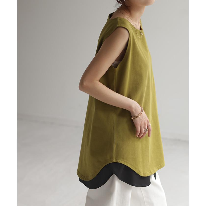 つけ裾 レイヤード 付け裾 シャツ レディース 重ね着風 つけすそ ラウンドカット フェイクレイヤード シャツ | HUG.U | 12