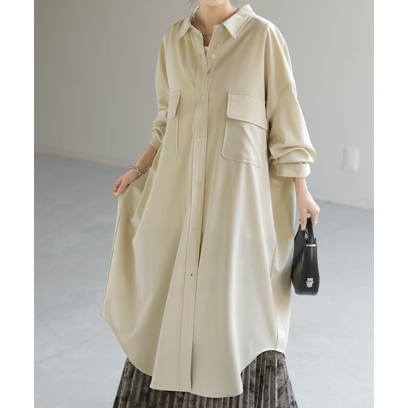 シャツ 体型カバー カラーシャツ トップス レディース チュニック ロングシャツ ロング 長袖 シャツワンピ | HUG.U | 08