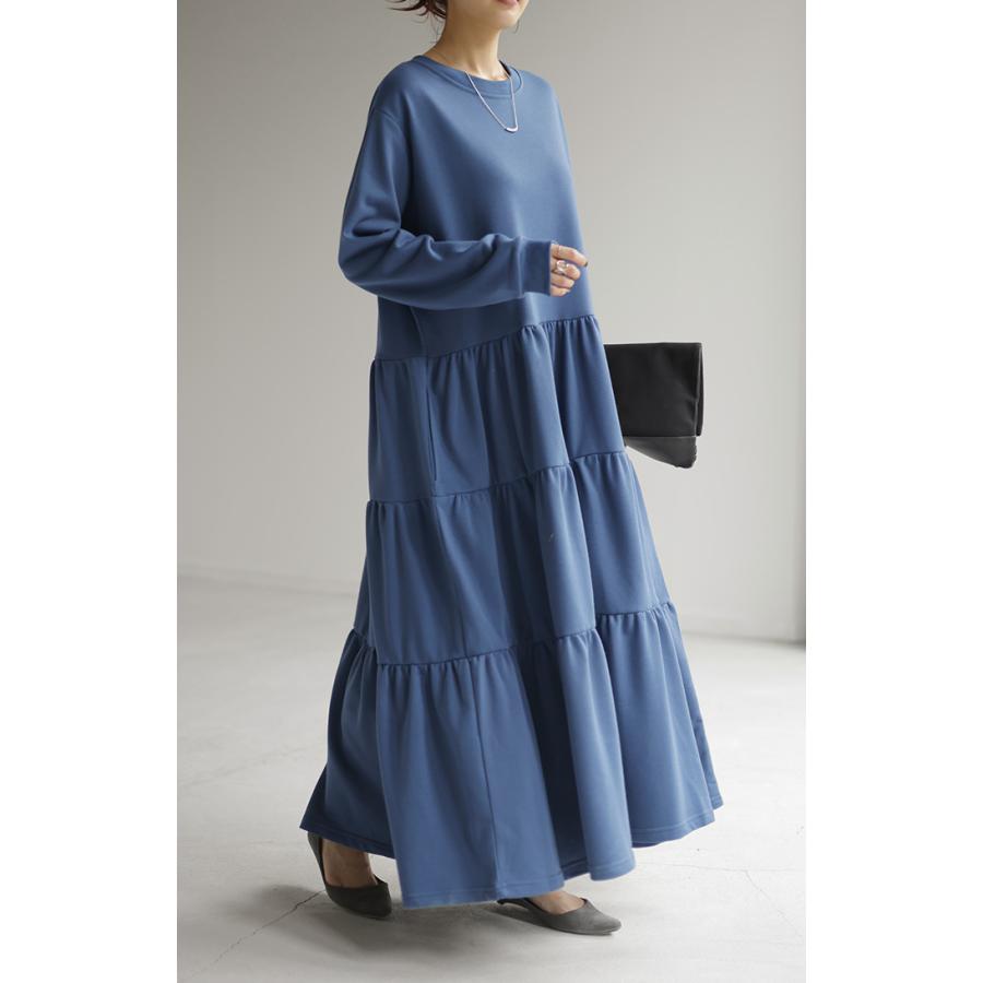 ワンピース ワンピ ティアード スウェット ロングワンピース スエット トレーナー 薄手 レディース ロングワンピ | HUG.U | 20