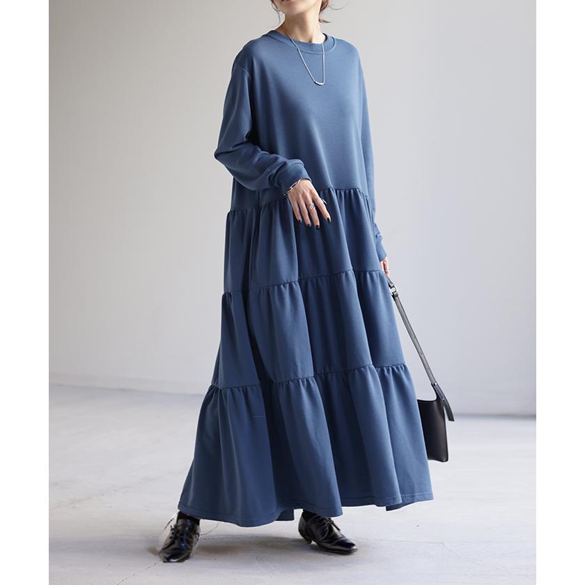 ワンピース ワンピ ティアード スウェット ロングワンピース スエット トレーナー 薄手 レディース ロングワンピ | HUG.U | 07