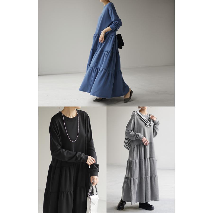 ワンピース ワンピ ティアード スウェット ロングワンピース スエット トレーナー 薄手 レディース ロングワンピ | HUG.U | 09
