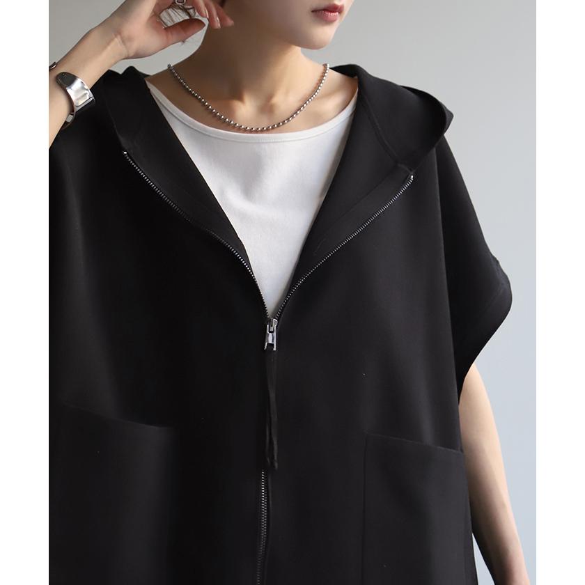 パーカー 軽量 半袖 トップス レディース ロング レイヤード ゆったり ニット 無地 ジレ ベスト ニットベスト | HUG.U | 12