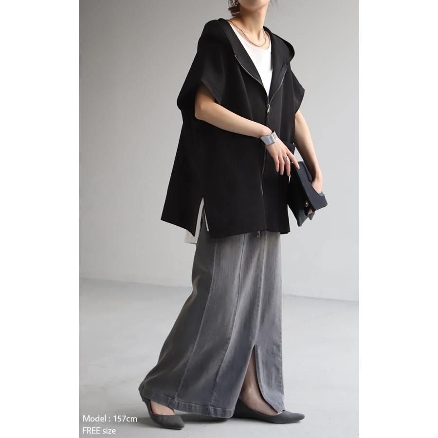 パーカー 軽量 半袖 トップス レディース ロング レイヤード ゆったり ニット 無地 ジレ ベスト ニットベスト | HUG.U | 05