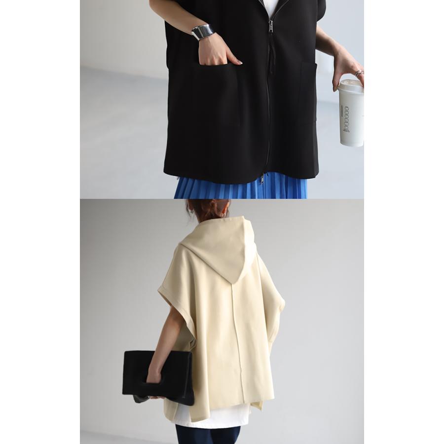 パーカー 軽量 半袖 トップス レディース ロング レイヤード ゆったり ニット 無地 ジレ ベスト ニットベスト | HUG.U | 09