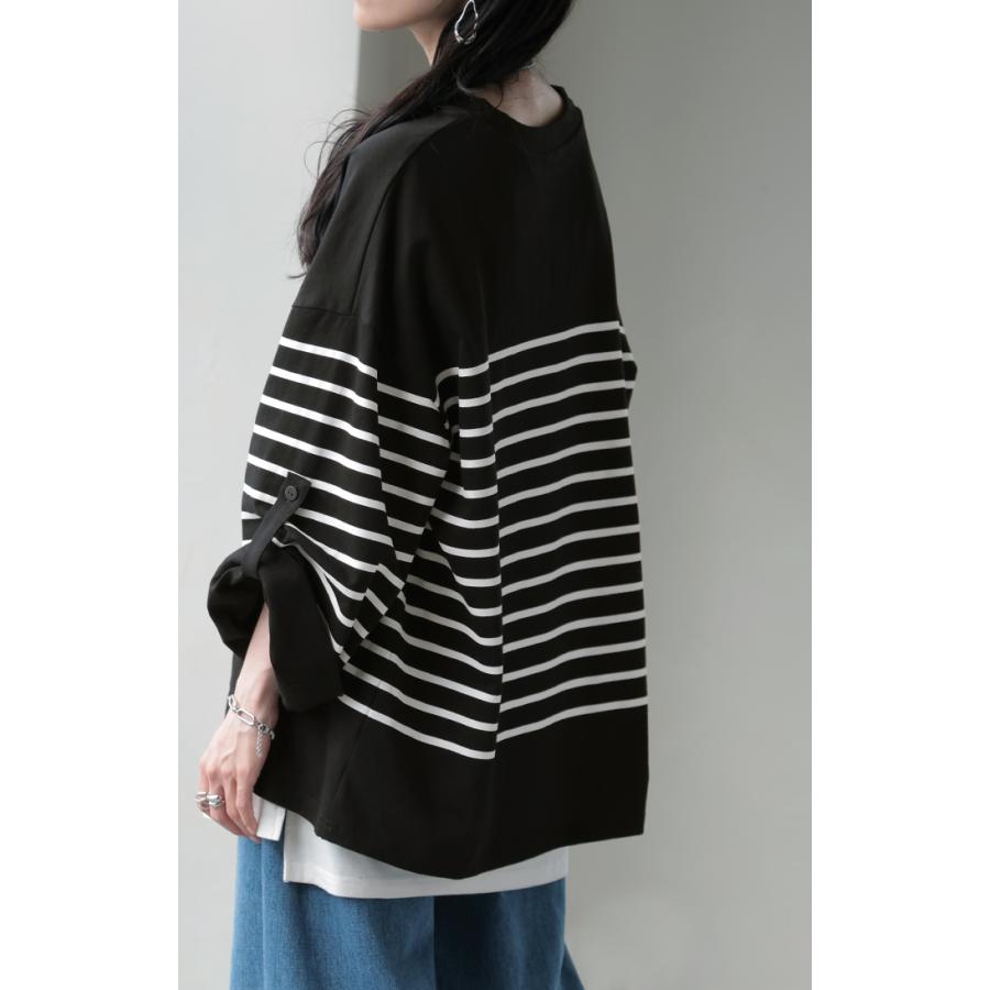 カットソー Tシャツ ボーダー 綿100％ レディース トップス ロング 長袖 ロング ロングＴシャツ ロングトップス | HUG.U | 16