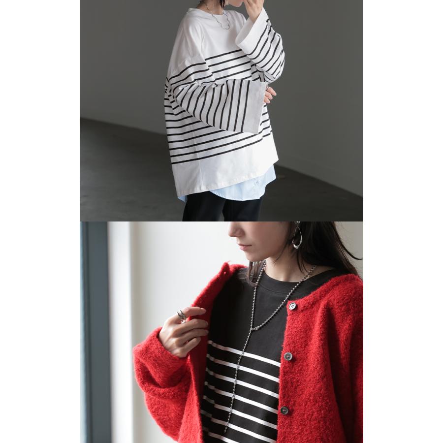 カットソー Tシャツ ボーダー 綿100％ レディース トップス ロング 長袖 ロング ロングＴシャツ ロングトップス | HUG.U | 09